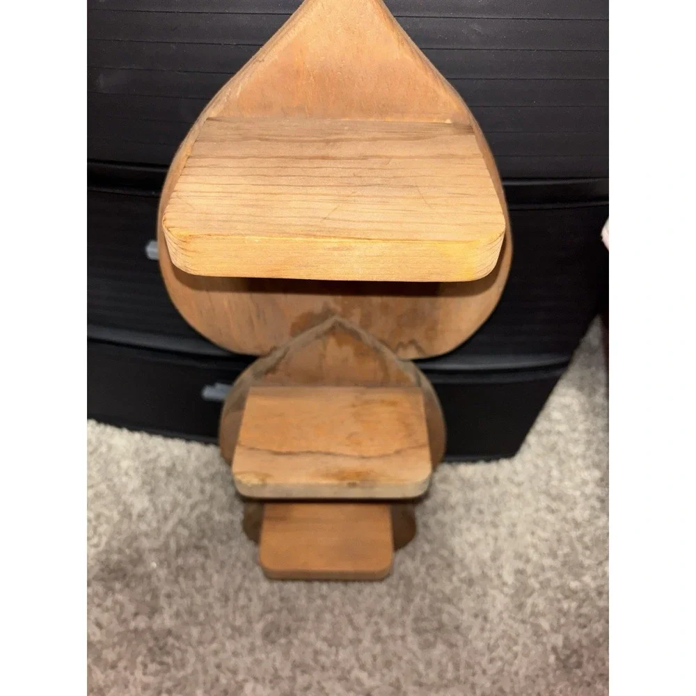 Handcrafted Wooden Heart Shaped Wall Shelf with 3 Tiers Granny/‎ Cottage Core